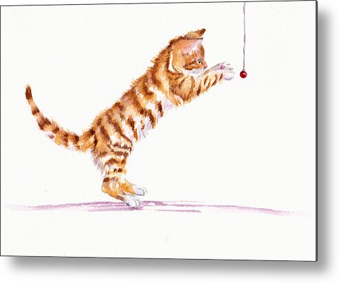 Kittens Metal Print featuring the painting Kitten Teasing by Debra Hall