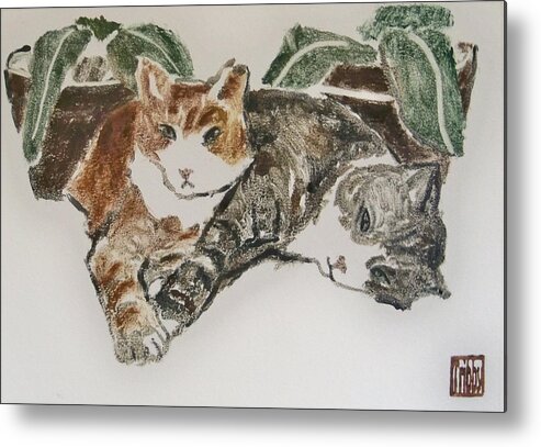 Animals Metal Print featuring the painting Kittens by Thomas Tribby