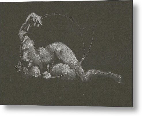 Figure Drawing Metal Print featuring the drawing Kroki 2015 10 03_14b Figure Drawing White Chalk by Marica Ohlsson