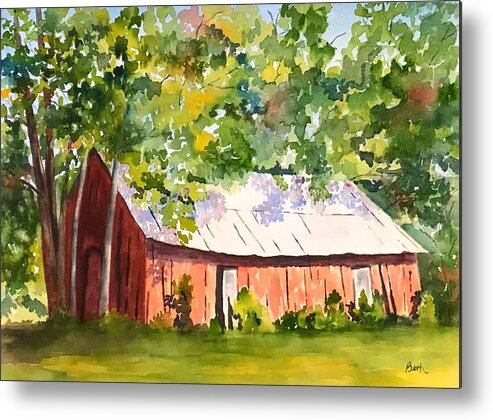 Red Metal Print featuring the painting Landmark Red Smokehouse by Beth Fontenot