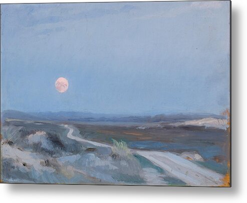 Autumn Metal Print featuring the painting Landscape From Stenbjerg With Moon by Peder Severin Kryer