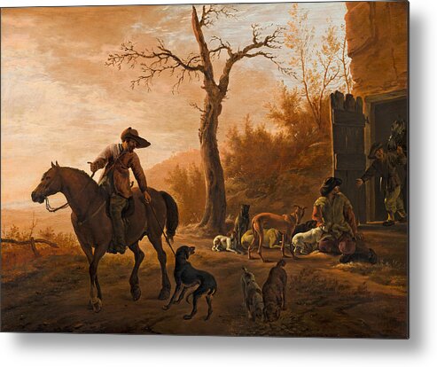 Pieter Van Laer Metal Print featuring the painting Landscape with Hunters by Pieter van Laer