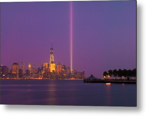 Sep 11 Metal Print featuring the photograph Laser Twin Towers in New York City by Ranjay Mitra