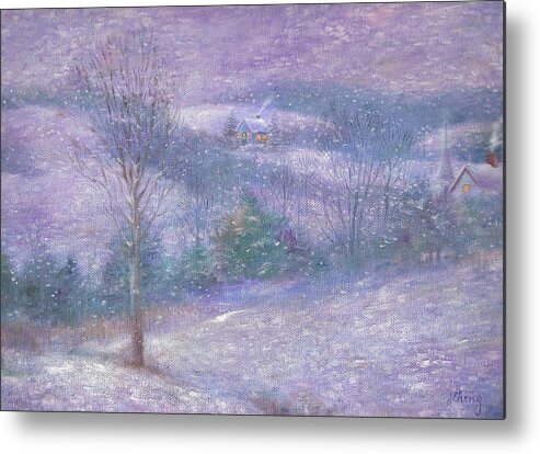 Tonal Style Metal Print featuring the painting Lavender Impressionist snowscape by Judith Cheng