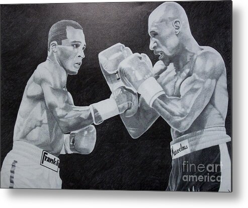Boxing Metal Print featuring the drawing Leonard and Hagler by Mark Beach