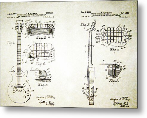 Ted Metal Print featuring the photograph Les Paul Guitar Patent 1955 by Bill Cannon