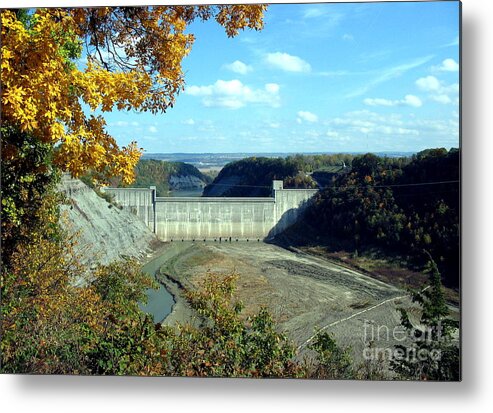 Letchworth State Park Mount Morris Dam Autumn Drought Metal Print featuring the photograph Letchworth State Park Mount Morris Dam Autumn Drought by Rose Santuci-Sofranko