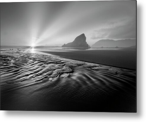 Clouds Metal Print featuring the photograph Light in the Dark Black and White by Debra and Dave Vanderlaan