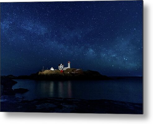 Milky Way Metal Print featuring the photograph Light up Nubble Lighthouse by Darryl Hendricks