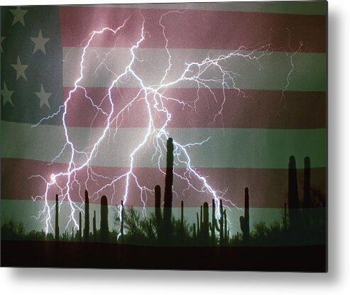 Americano Metal Print featuring the photograph Lightning Storm in the USA Desert Flag Background by James BO Insogna