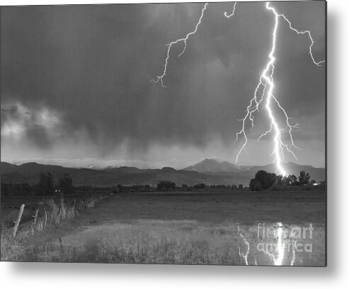 Lightning Metal Print featuring the photograph Lightning Striking Longs Peak Foothills 5BW by James BO Insogna