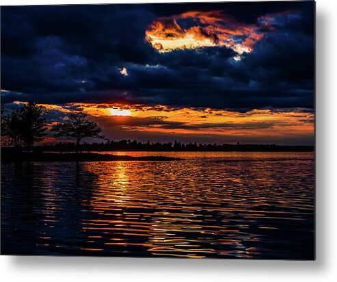 Higgins Lake Sunset Metal Print featuring the photograph Liquid Gold by Joe Holley