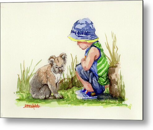 Koala Metal Print featuring the painting Little Friends Watercolor by Margaret Stockdale