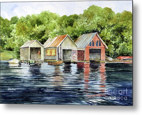 Scotland Metal Print featuring the painting Lochness Boathouses by William Band