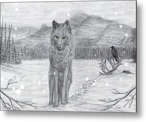 Wolf Metal Print featuring the mixed media Lone Wolf by Philip Harvey