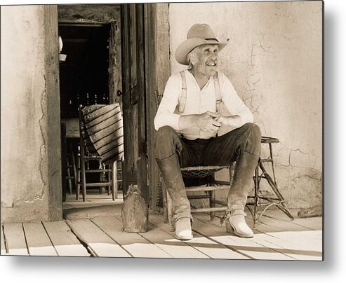 Old West Poster Metal Print featuring the photograph Lonesome Dove Gus On Porch by Peter Nowell