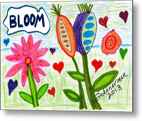 Drawing Metal Print featuring the drawing Love in Bloom by Susan Schanerman