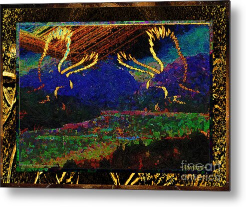 Gold Metal Print featuring the mixed media Lovers Dancing in the Golden Light of Dawn by Aberjhani