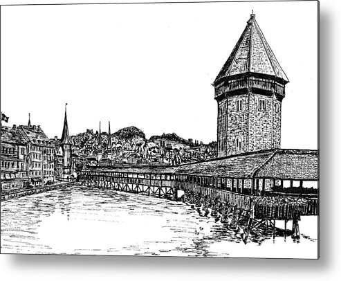 Lucerne Metal Print featuring the drawing Lucerne by Frank SantAgata