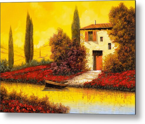 Landscape Metal Print featuring the painting Tanti Papaveri Lungo Il Fiume by Guido Borelli
