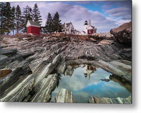 Maine Metal Print featuring the photograph Maine Pemaquid Lighthouse Reflection by Ranjay Mitra