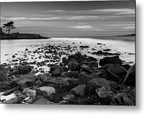 Maine Metal Print featuring the photograph Maine Rocky Coast in BW by Ranjay Mitra