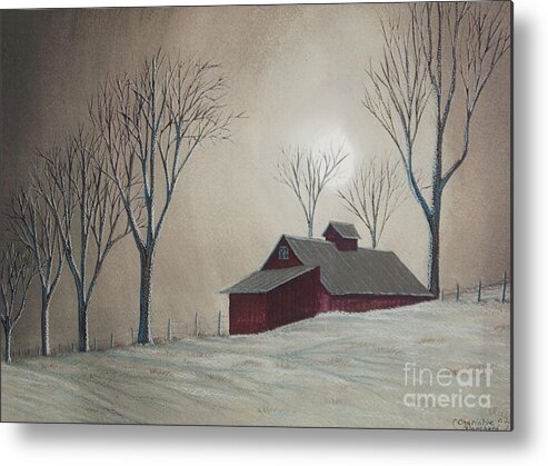Winter Scene Paintings Metal Print featuring the painting Majestic Winter Night by Charlotte Blanchard