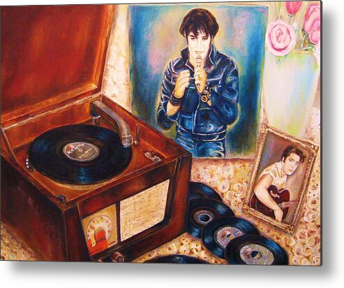 Elvis Metal Print featuring the painting Mama Loved The Roses by Carole Spandau