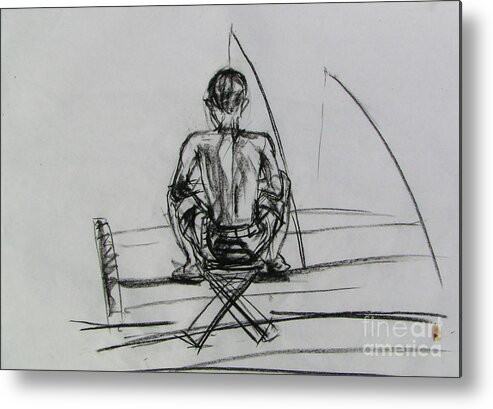  Metal Print featuring the drawing Man In The Fishing Game by Sukalya Chearanantana