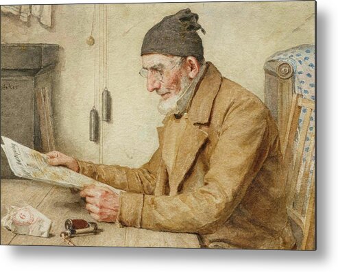 Anker Metal Print featuring the painting Man Reading The Newspaper by Albert