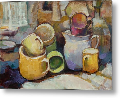 Crockery Metal Print featuring the painting Many cups by Johannes Strieder