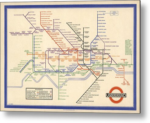 Map Of The London Underground Metal Print featuring the drawing Map of the London Underground - London Metro - 1933 - Historical Map by Studio Grafiikka