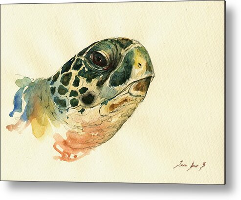 Sea Turtle Metal Print featuring the painting Marine turtle by Juan Bosco