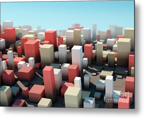 Design Metal Print featuring the digital art Mechanic Square Variation Pattern Abstract 3D Cityscape DOF by Frank Ramspott