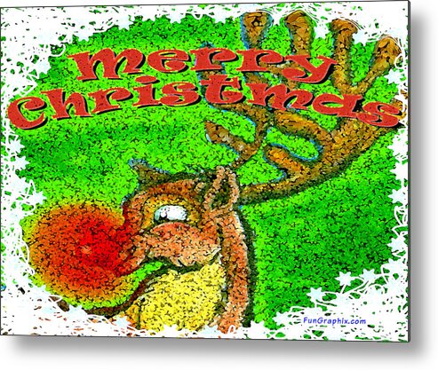 Merry Christmas Metal Print featuring the greeting card Merry Christmas Reindeer by Kevin Middleton