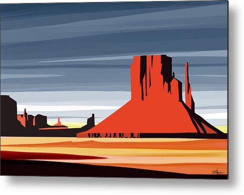 Arizona Landscape Painting Metal Print featuring the painting Monument Valley sunset digital realism by Sassan Filsoof