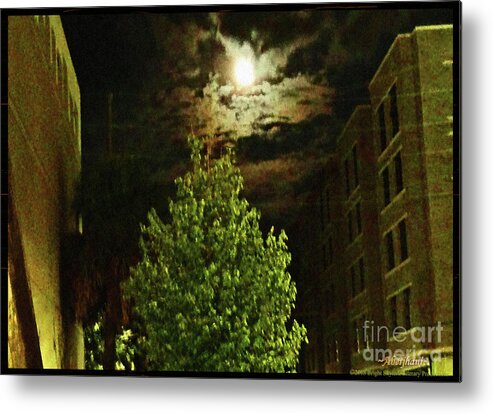 American South Metal Print featuring the photograph Moon on Fire over Downtown Savannah by Aberjhani