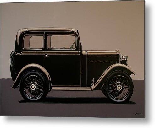 Morris Minor Metal Print featuring the painting Morris Minor Saloon 1928 Painting by Paul Meijering