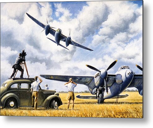 Aviation Art Metal Print featuring the painting 'Mosquito Movietone News' by Colin Parker