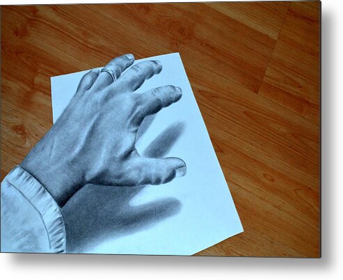 Charcoal Metal Print featuring the drawing My Left Hand by Alan Conder