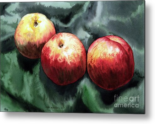 Red Metal Print featuring the painting Nectarines by Joey Agbayani