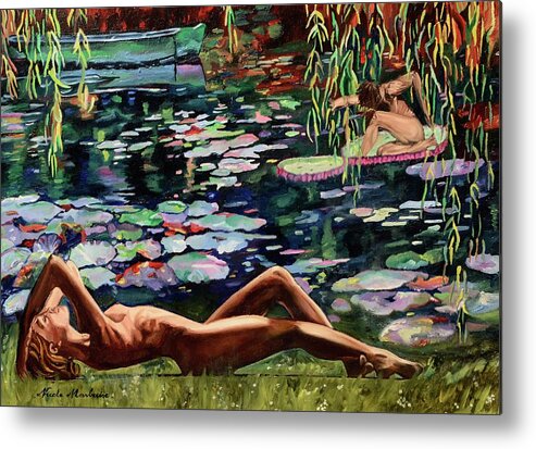 Water Lilies Metal Print featuring the painting Nenuphars by Nicole MARBAISE