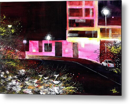Cityscape Metal Print featuring the painting Night Walk by Anil Nene