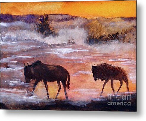 Wildebeest.gnu Metal Print featuring the painting Nyumbu Ya Montu by Sibby S