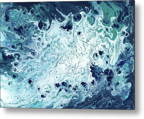 Blue Metal Print featuring the mixed media Ocean- Abstract Art by Linda Woods by Linda Woods