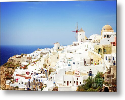 Santorini Metal Print featuring the photograph Oia, Whte Greek Village by Anastasy Yarmolovich