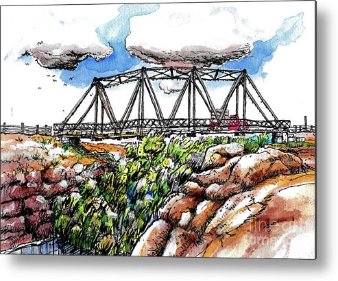 Arizona Metal Print featuring the painting Old Arizona Bridge by Terry Banderas