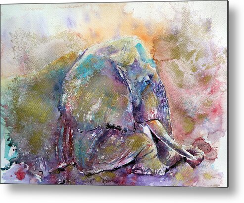 Elephant Metal Print featuring the painting Old elephant by Kovacs Anna Brigitta