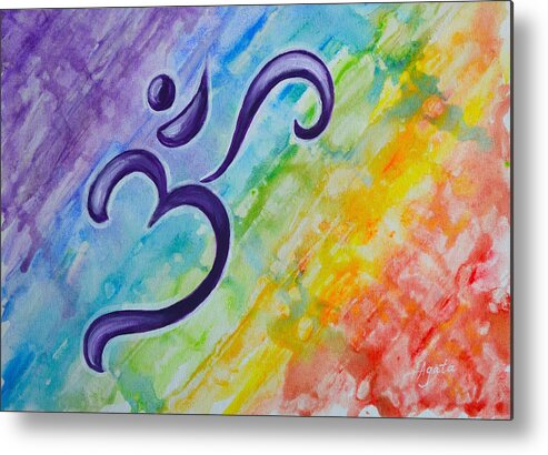 Om Metal Print featuring the painting Om, Chakra Colors by Agata Lindquist