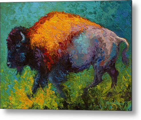 Bison Metal Print featuring the painting On The Run by Marion Rose